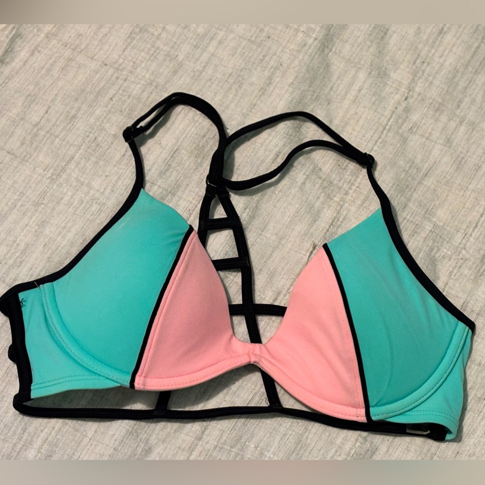 PINK Victoria's Secret Pink and Green Bikini Sporty Colorblock Design